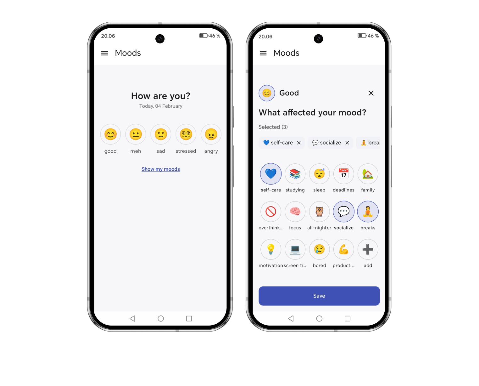 Moods feature screenshot