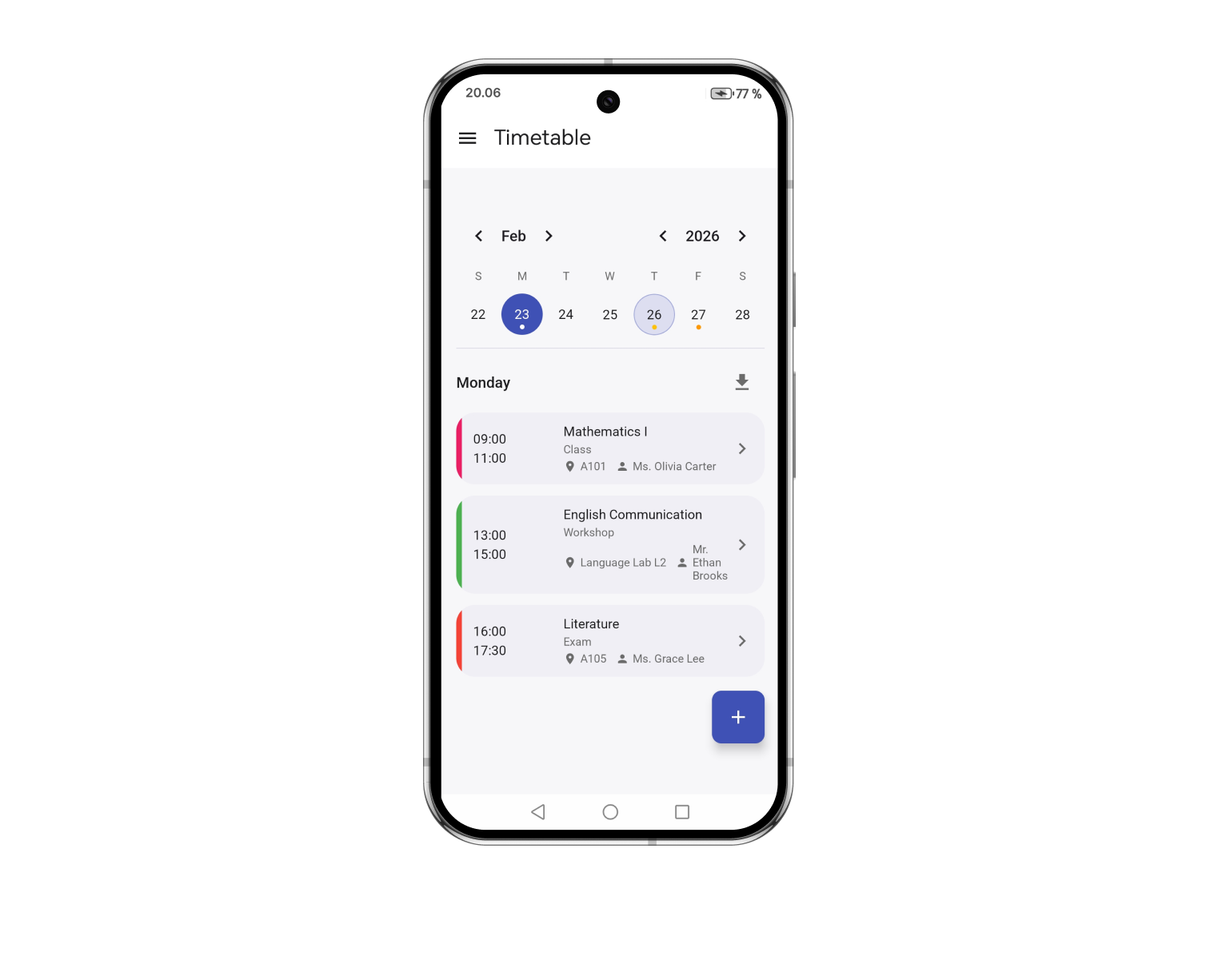 Timetable feature screenshot
